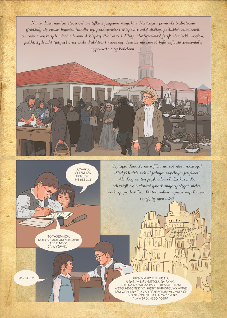 Plansza z komiksu "Doktor Esperanto" Wojciecha Łowickiego, rys. Daniel Baum, fot. materiały promocyjne