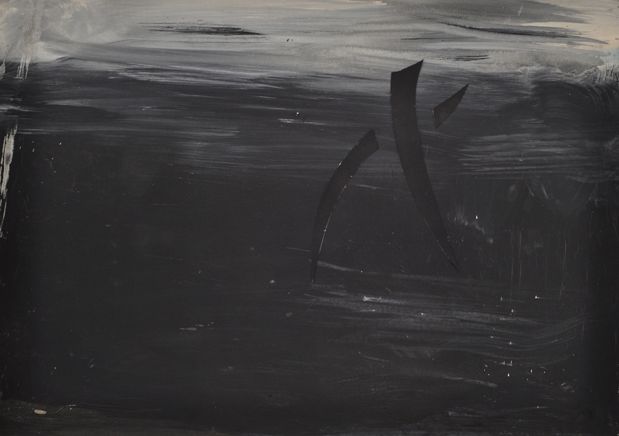 Mikołaj Moskal, "Bez tytułu" (flying composition), 2015, fot. dzięki uprzejmości galerii Starter. Praca z wystawy "Cool Grey Meets Neutral Black", galeria Starter