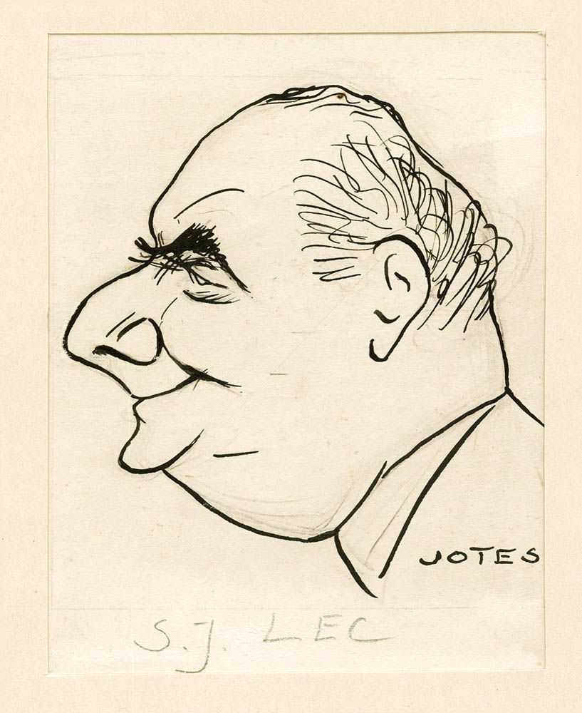 Karykatura Stanisława Jerzego Leca, rysunek: Jerzy Szwajcer pseud. Jotes, ok. 1960 - 1966, fot. Muzeum Literatury / East News
