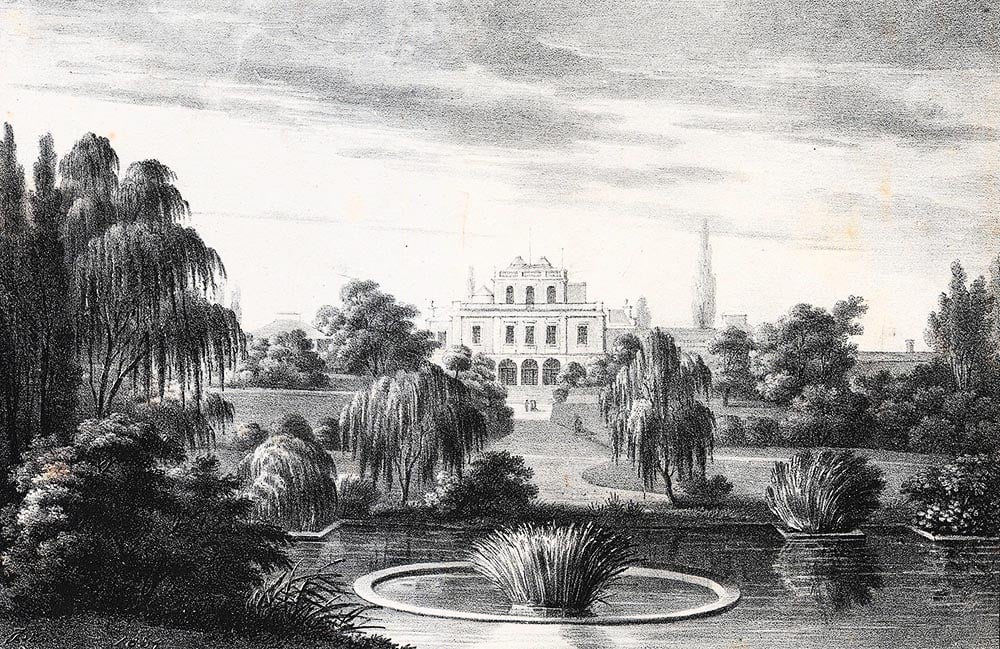 Ogród Botaniczny Uniwersytetu Jagiellońskiego, litografia z roku 1834 autorstwa Jana Feliksa Piwarskiego, fot. Biblioteka Narodowa/ Polona.pl