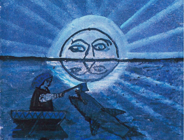 Nikifor Krynicki, Połów w świetle księżyca / Fishing in the Moonlight. Nikifor, naïve Lemko painter is to date the most famous artist of this minority. Reproduction: Marek Skorupski / Forum
