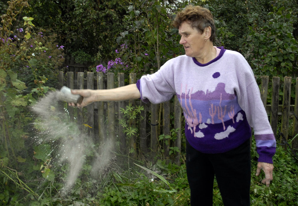Mrs. Hajduczenia disposing of the ashes after a healing séance in the village of Jałówka, 2007, photo: Andrzej Sidor / Forum