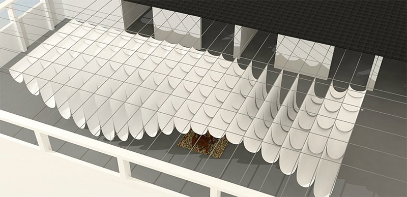 Wizualizacja instalacji domu uchodźcy, projekt: Jakub Szczęsny, taras na dachu Casa do Povo w São Paulo, fot. materiały prasowe IAM