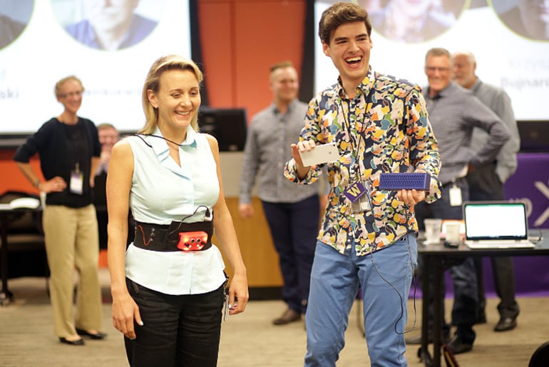 Psyllos demonstrating the MATIA at a Microsoft Student Partners event, photo: courtesy of Petros Psyllos