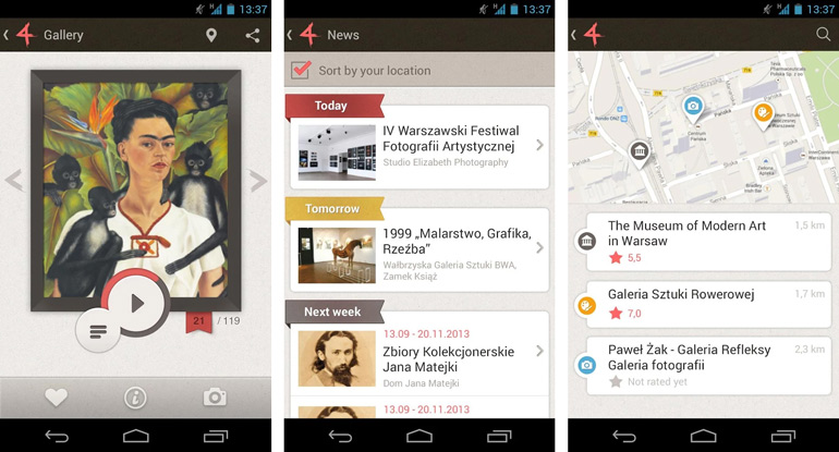 Zrzut ekranu aplikacji mobilnej Guides4Art