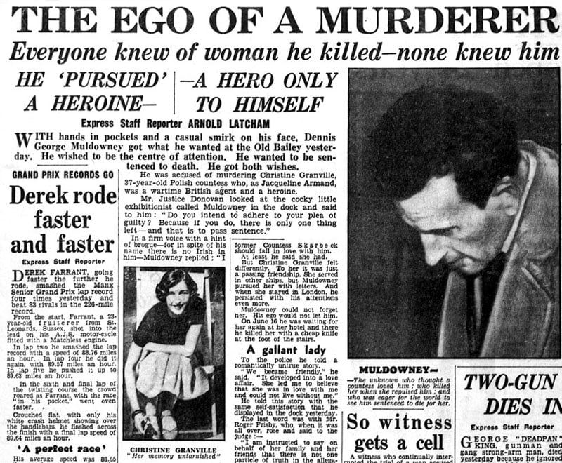 Daily Express newspaper reporting murder of SOE agent Christine Granville by Dennis George Muldowney, photo: TopFoto/Forum