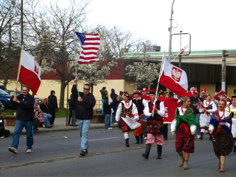 The Polish Heritage Dancers march down Broadway in the 2012 Dyngus Day Parade. One of many ethnic festivals that take place year-round in Buffalo, Dyngus Day is a celebration of Polish culture and pride that takes place in the East Side neighborhood of Broadway-Fillmore every year on the Monday after Easter source: Wikimedia