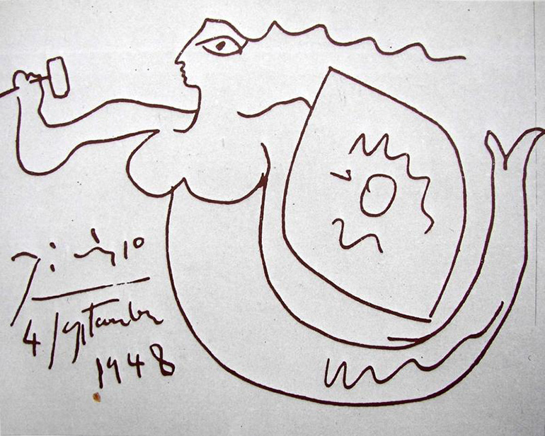 Picasso's drawing of Warsaw Mermaid, photo: public domain