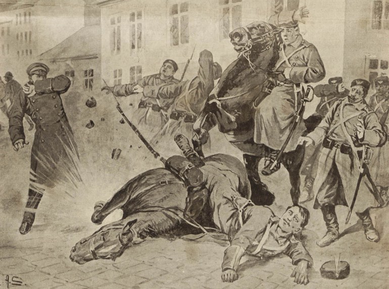 A dynamite attack in the district of Wola, published in the Nowości Illustrowane magazine, Kraków, April 1st, 1905