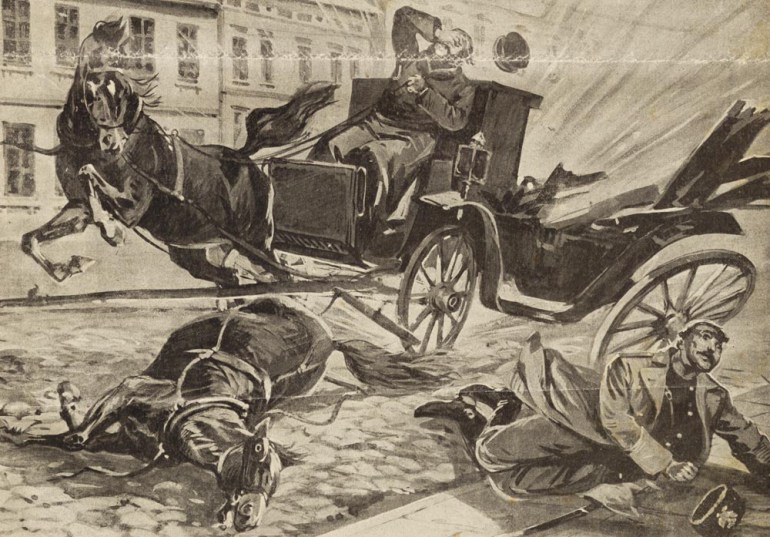 "Zamach na pociąg pocztowy" na łamach "Nowości Illustrowanych", Kraków, 17 listopada 1906