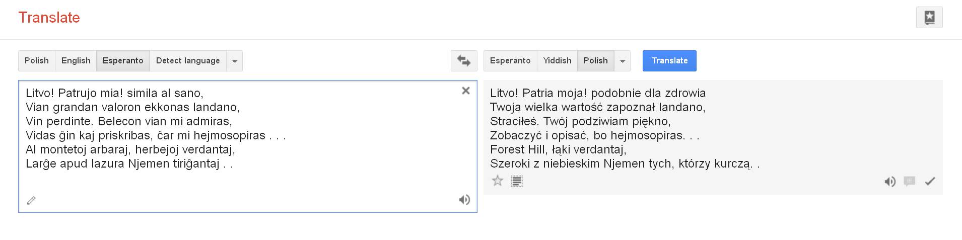 Google Translate Esperanto Pan Tadeusz