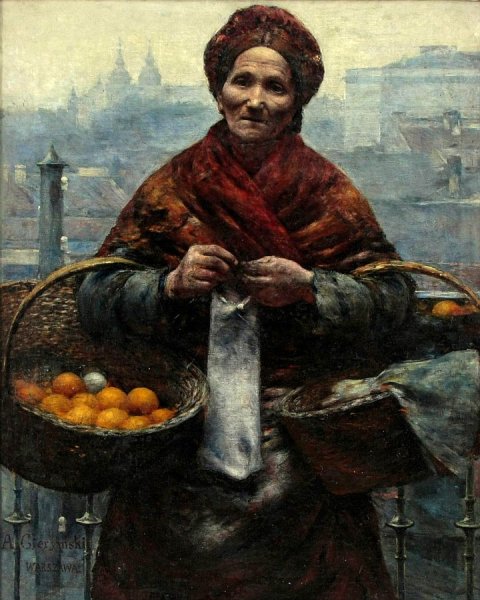 Aleksander Gierymski, "Żydówka z pomarańczami", 1881, fotografia ze strony internetowej domu aukcyjnego Kunst & Auktionhaus Eva Aldag w Buxtehude.