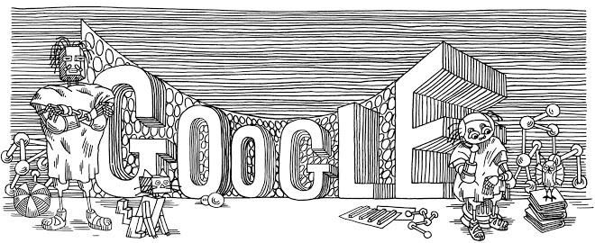 Google Doodle, присвячений Станіславу Лему (2011), створений на основі робіт Даніеля Мруза, ілюстратора творів Лема. Фото: Google