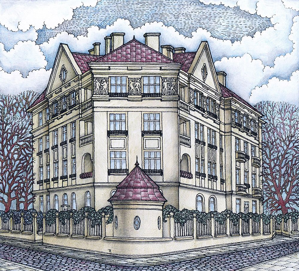 Чиншовий будинок на Кастелівці, бюро І. Левинського, 1912. Малюнок Тетяни Казанцевої