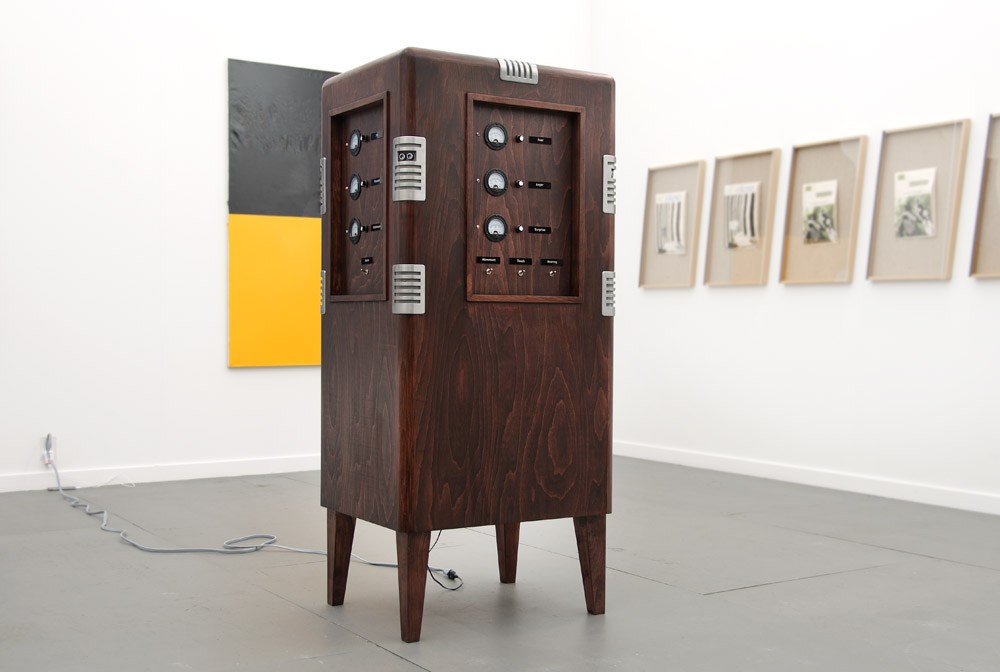 Przemysław Jasielski, Emotions Control Unit, 2015, the object possesses features of an automatic as well as behavioural intelligence; the machine reacts to the presence of people in its surrounding and displays parameters describing its own emotional state, photo courtesy of the designer